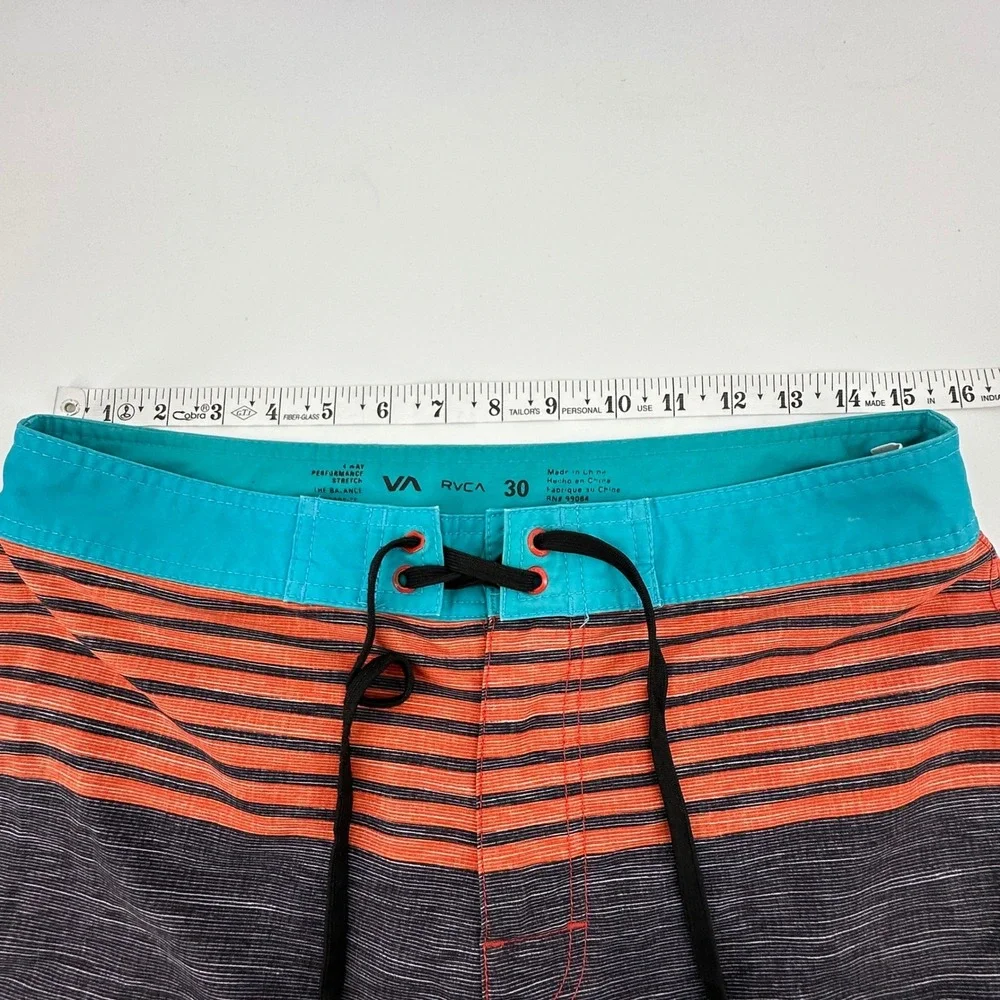 RVCA Board Shorts Mens 30 Orange Black Teal Striped Surf Swim‎ Beach Coastal